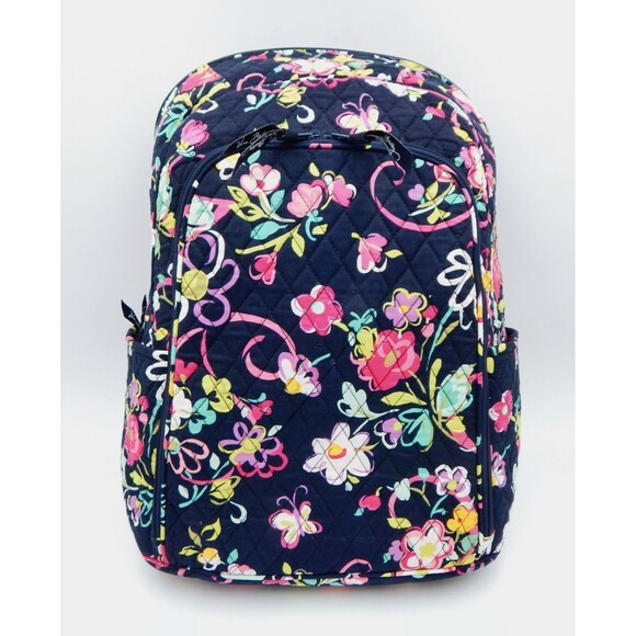 Vera Bradley Backpack Pretty Posies Navy Pink Multi Floral Quilted Laptop main image 11